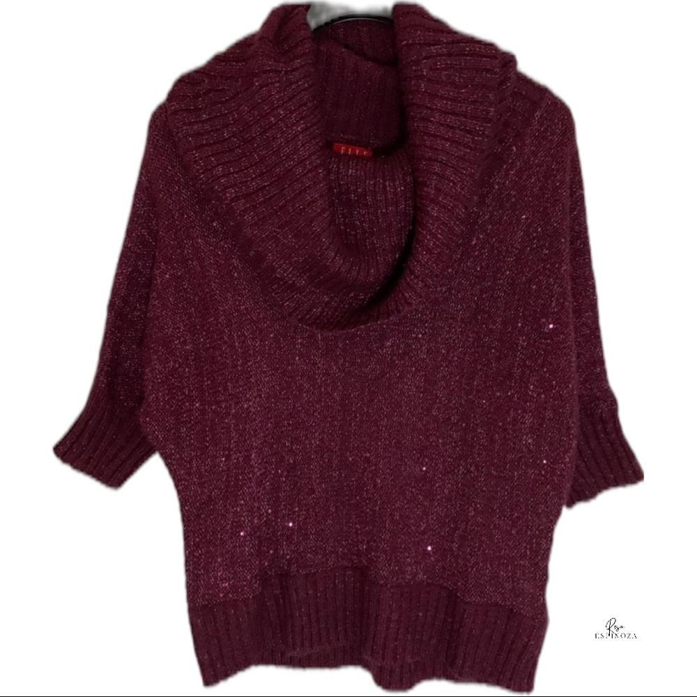 Elle women large purple sweater with cowl neck /sequins